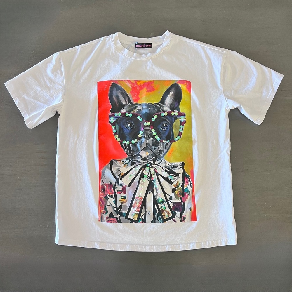 Denim Love Fancy Rose and Bow Bulldog tee shirt One Size